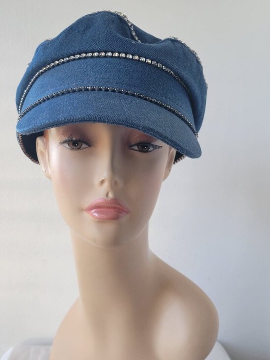 C&G New York Blue Denim Rhinestone Newsboy Cap main image 8
